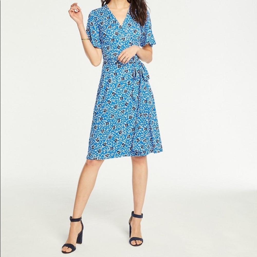 Ann Taylor Blue Floral Wrap Dress